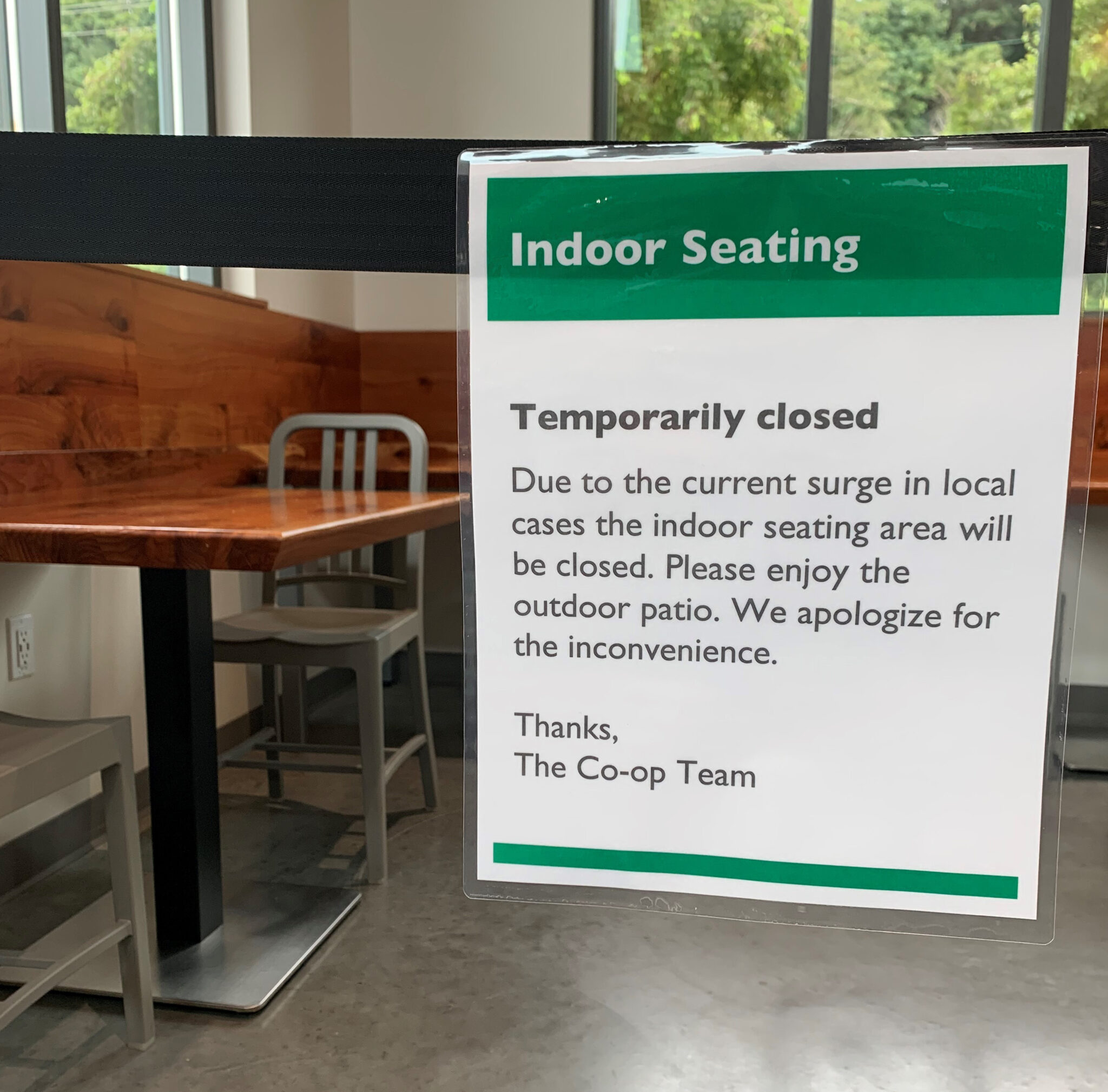 Indoor seating area closed | Astoria Co+op